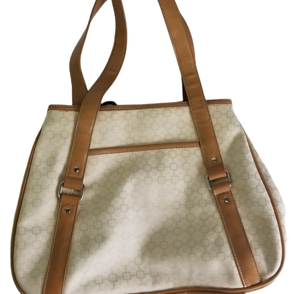 Nine West Large Camel & Tan Shoulder Tote Bag Purse 14.5" by 11" Like New